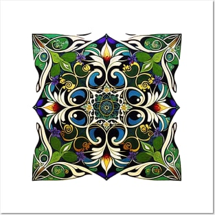 Abstract Art Nouveau Geometric Leaves Feathers Pattern Posters and Art